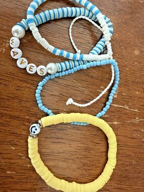 Coastal Beaded Bracelet LOT Blue White Yellow Heishi Waves Beach BOHO Set